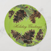 Green Linen Pine Cones Christmas Greeting Card Feestdagenkaart (Voorkant / Achterkant)