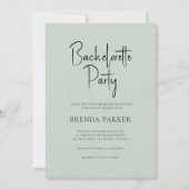 Green Linen Simple Black Script Bachelorette Party Kaart (Voorkant)