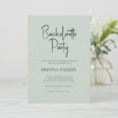 Green Linen Simple Black Script Bachelorette Party Kaart (Staand voorkant)