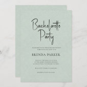 Green Linen Simple Black Script Bachelorette Party Kaart (Voorkant / Achterkant)