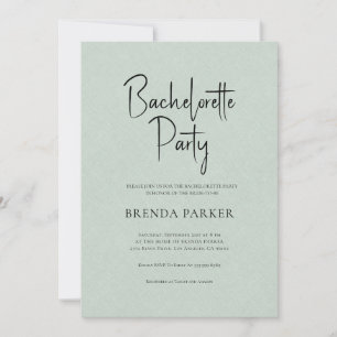 Green Linen Simple Black Script Bachelorette Party Kaart