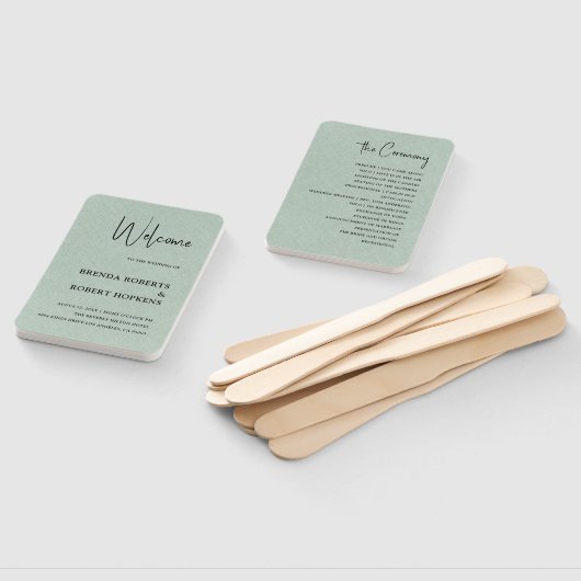 Green Linen Simple Black Script Weddenschap Hand F Handwaaier (Niet-gemonteerd)