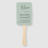 Green Linen Simple Black Script Weddenschap Hand F Handwaaier (Voorkant)