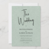 Green linen Simple Black Script Wedding Invite Kaart (Voorkant)