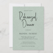 Green linen Simple White Script Rehearsal Dinner Kaart (Voorkant)