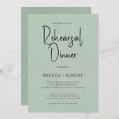 Green linen Simple White Script Rehearsal Dinner Kaart (Voorkant / Achterkant)