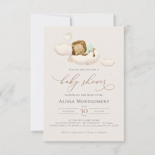 GREEN Lion Baby shower Uitnodiging (Voorkant)