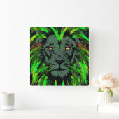 Green Lion Head - Lion Clock - Lion Face Portret Vierkante Klok (Huis)