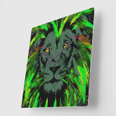 Green Lion Head - Lion Clock - Lion Face Portret Vierkante Klok (Hoek)