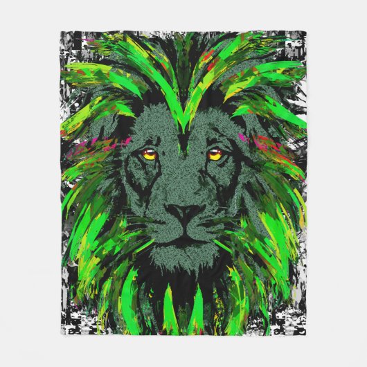 Green Lion Head - Lion Face Fleece Blanket (Voorkant)