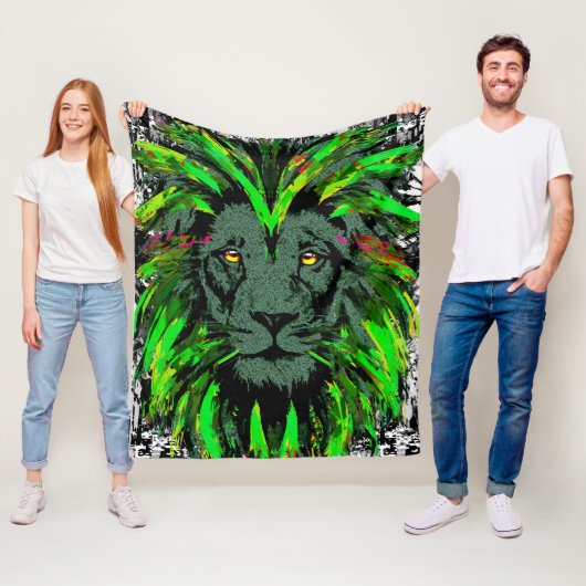 Green Lion Head - Lion Face Fleece Blanket Deken (In situ)