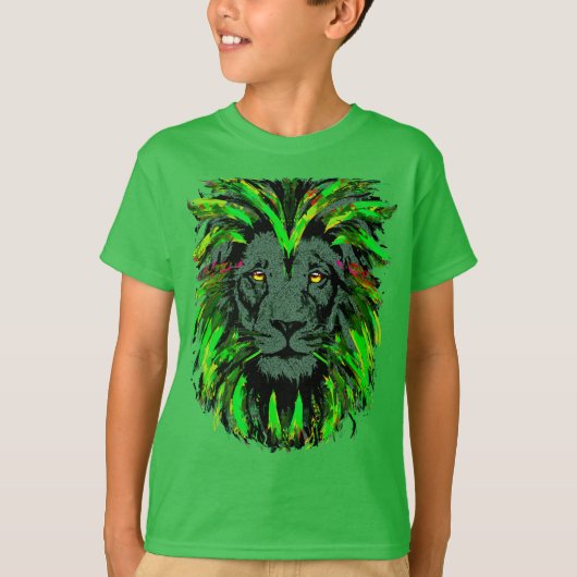 Green Lion Head - Lion Face Portret Tekening T-shirt (Voorkant)