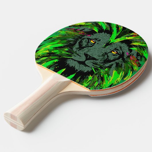 Green Lion Head - Lion Ping Pong Paddle Tafeltennisbatje (Voorkant Gekanteld)