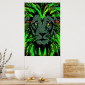 Green Lion Head Poster - Lion Face Poster  (Keuken)