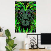 Green Lion Head Poster - Lion Face Poster  (Thuiskantoor)