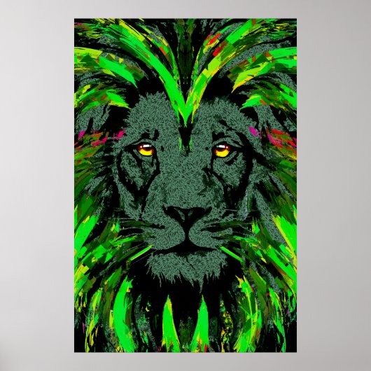 Green Lion Head Poster - Lion Face Poster  (Voorkant)