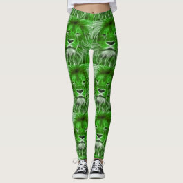 Green Lion Head Print Leggings