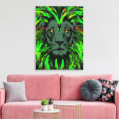 Green Lion Head Wrapped Canvas Lion Face Portret (Insitu (Woonkamer))