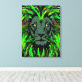 Green Lion Head Wrapped Canvas Lion Face Portret (Insitu (Houten vloer))