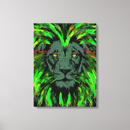 Green Lion Head Wrapped Canvas Lion Face Portret