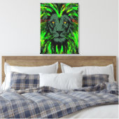 Green Lion Head Wrapped Canvas Lion Face Portret Afdruk (Insitu (Slaapkamer))