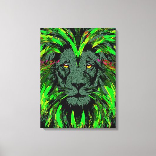 Green Lion Head Wrapped Canvas Lion Face Portret Afdruk (Voorkant)