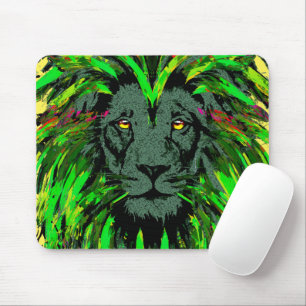 Green Lion Mousepad - Lion Face Portret Tekening Muismat