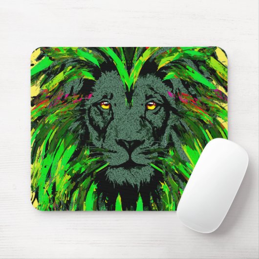 Green Lion Mousepad - Lion Face Portret Tekening Muismat (Met muis)