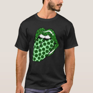 Green Lips Mouth Shamrock Tongue Saint Patrick T-shirt
