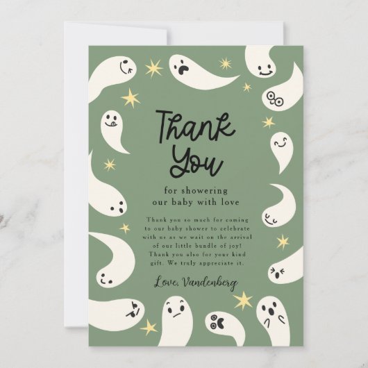 Green Little Boo Halloween Baby shower Bedankkaart (Voorkant)