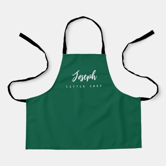 Green Little Chef Script Naam gepersonaliseerde Ki Schort (Voorkant)