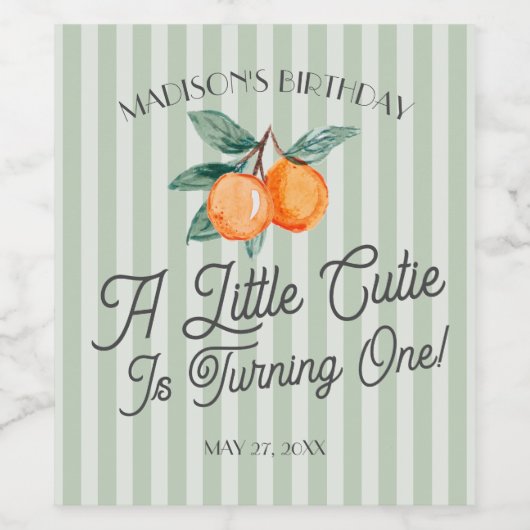 Green Little Cutie Citrus Baby shower Favoriet Wijn Etiket (Enkel label)