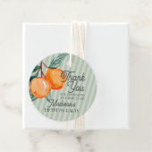 Green Little Cutie Citrus verjaardagsfeestje Bedankjes Labels (In situ)