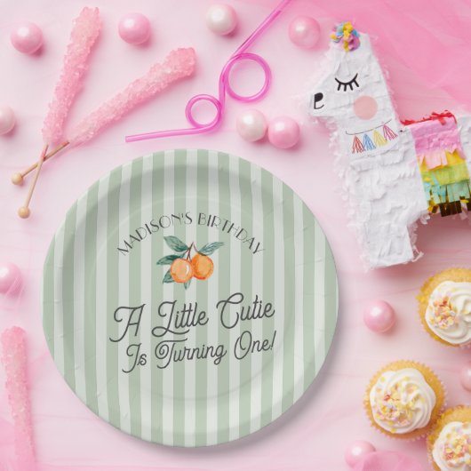Green Little Cutie Pastel Citrus Verjaardagsfeestj Papieren Bordje (Feest)