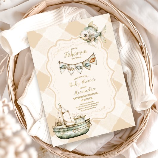 Green Little Fisherman Gevist Baby shower Kaart