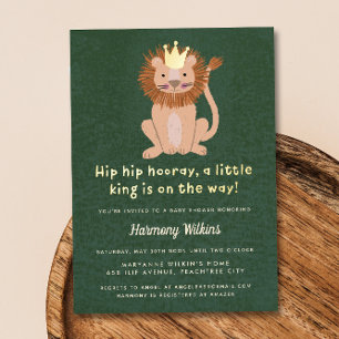 Green Little King Lion Boy Baby shower Invitation Folie Uitnodiging