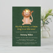 Green Little King Lion Boy Baby shower Invitation Folie Uitnodiging (Staand Voorkant)
