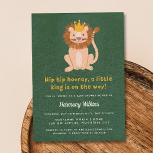 Green Little King Lion Boy Baby shower Invitation Kaart