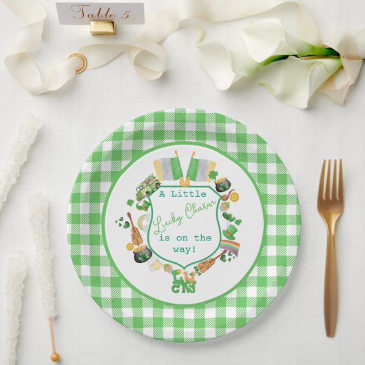Green Little Lucky Charm baby shower Papieren Bordje (Huwelijk)