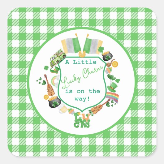 Green Little Lucky Charm baby shower Vierkante Sticker (Voorkant)