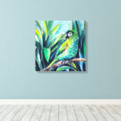 Green Little macaw Canvas Print (Insitu (Houten vloer))