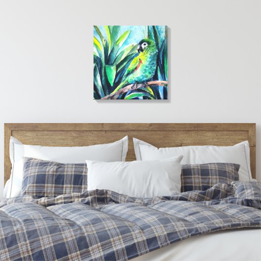 Green Little macaw Canvas Print (Insitu (Slaapkamer))