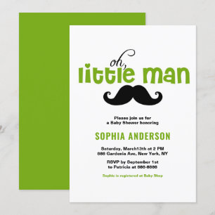 Green Little Man Mustache Baby shower Invitation Kaart
