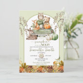 Green Little Pumpkin Woodland Animals Baby shower Kaart (Staand voorkant)