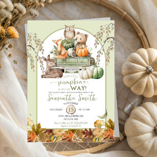 Green Little Pumpkin Woodland Animals Baby shower Kaart