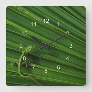 Green Lizard Clock Vierkante Klok