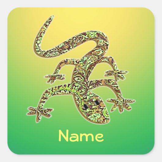 Green Lizard Gecko Salamander Stickers met naam (Voorkant)