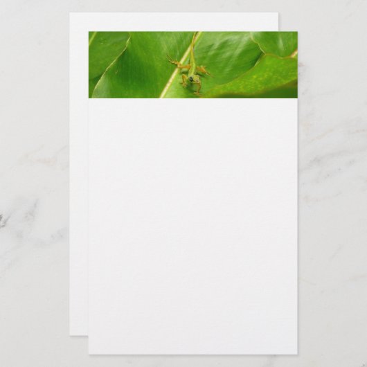 Green Lizard op Green Leaf Briefpapier (Voorkant / Achterkant)