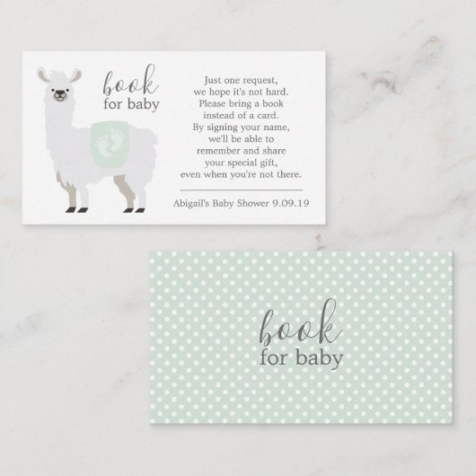 Green Llama Polka Dot Book Request Baby shower Informatiekaartje (Voorkant / Achterkant)