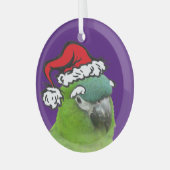 Green Lorikeet Santa Glass Ornament (Voorkant links)